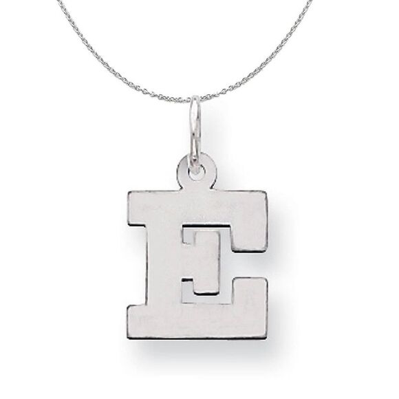 Silver, Amanda Collection Small Block Style Initial E Necklace - 24 In - Picture 1 of 8